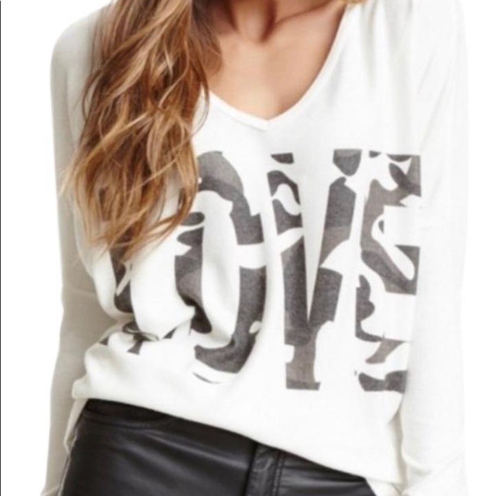 Go Couture LOVE Camo Dolman Sweater